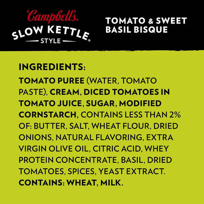 Campbell's Slow Kettle Style Sweet Basil Bisque 15.5 oz Single-Serve Bowl, Warm Pantry Ritual for Rainy Days, Sick Days, and Quiet Recovery