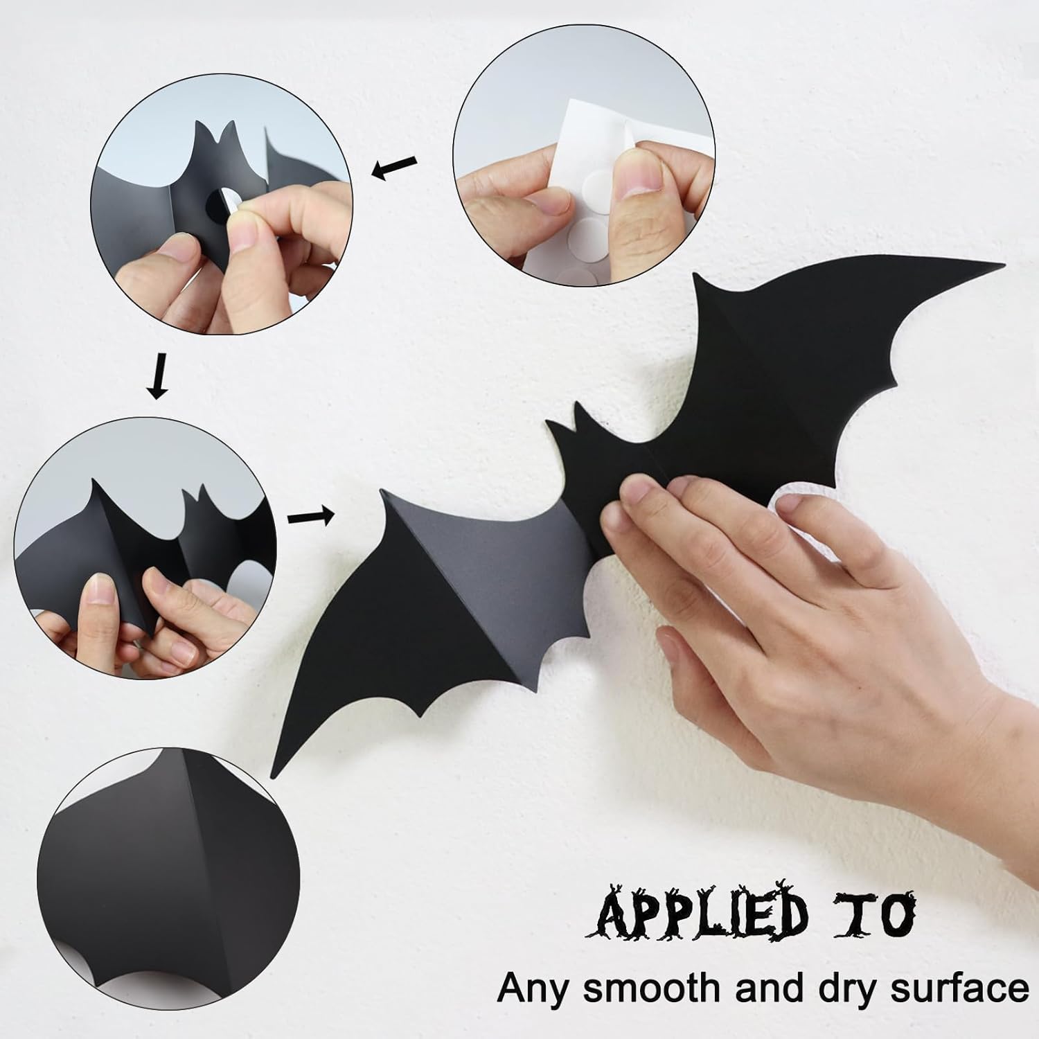 CESOF Kids Halloween Craft Set – 70 Foldable 3D Black Bat Stickers, No-Glue Wall Activity for Playroom & Family Living Room