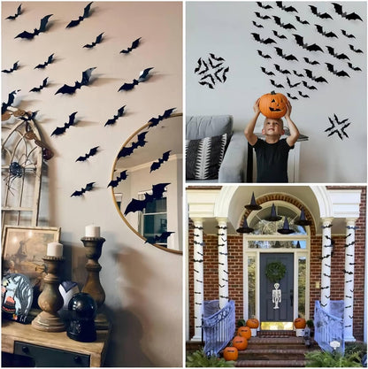 CESOF Kids Halloween Craft Set – 70 Foldable 3D Black Bat Stickers, No-Glue Wall Activity for Playroom & Family Living Room