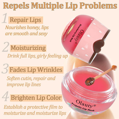 4_PCS_Bee_Lip_Balm_Lip_Mask_Honey_Pot,_Honey_&_Strawberry_Lip_Mask_Propolis_Moisturizing_Lip_Balm_with_Stick_-_Hydrating_Prevention_Dry_&_Cracked_Lip_Scrubs_Exfoliato_Lip_Wrinkle_Skin_Care