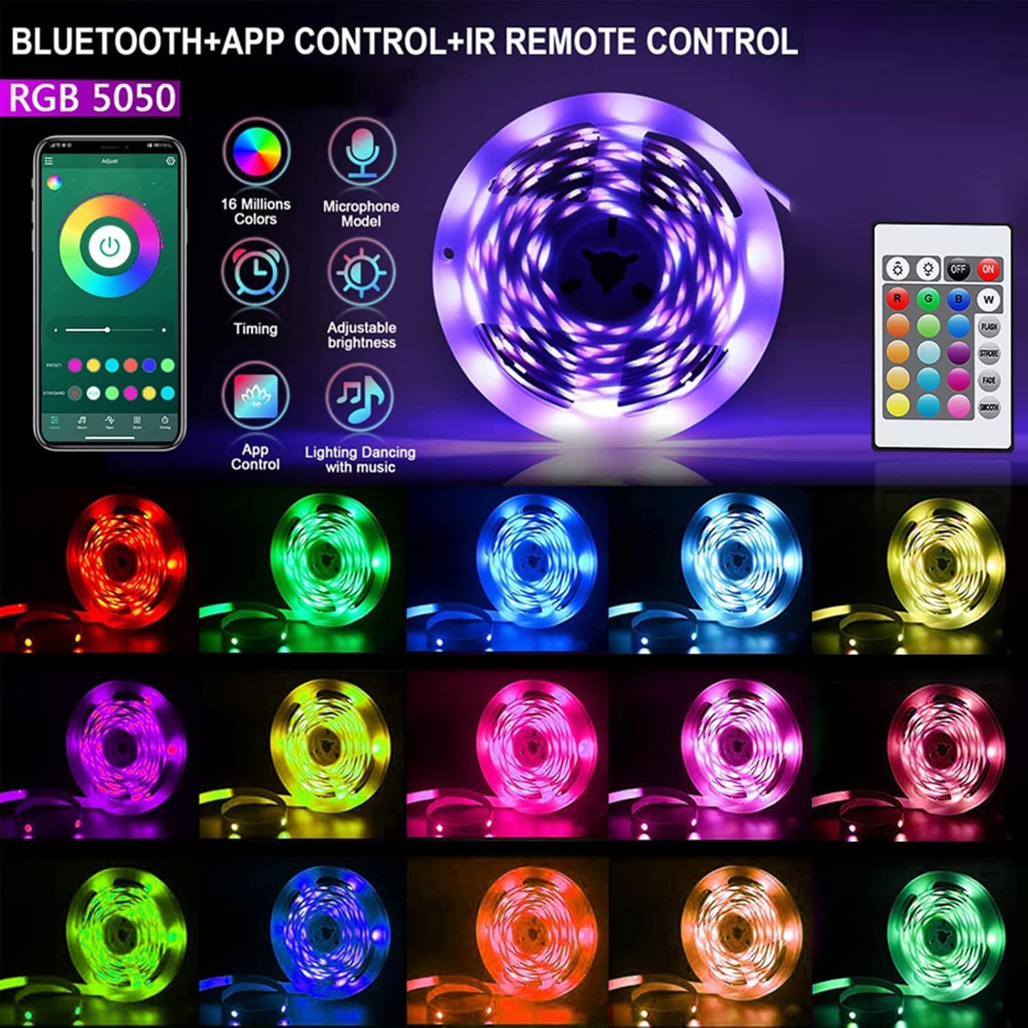CHARKEE LED Strip Lights for Wind Down Routine, Dimmable Music Sync RGB Light Strip for Bedroom Meditation and Sleep, App Timer Bluetooth