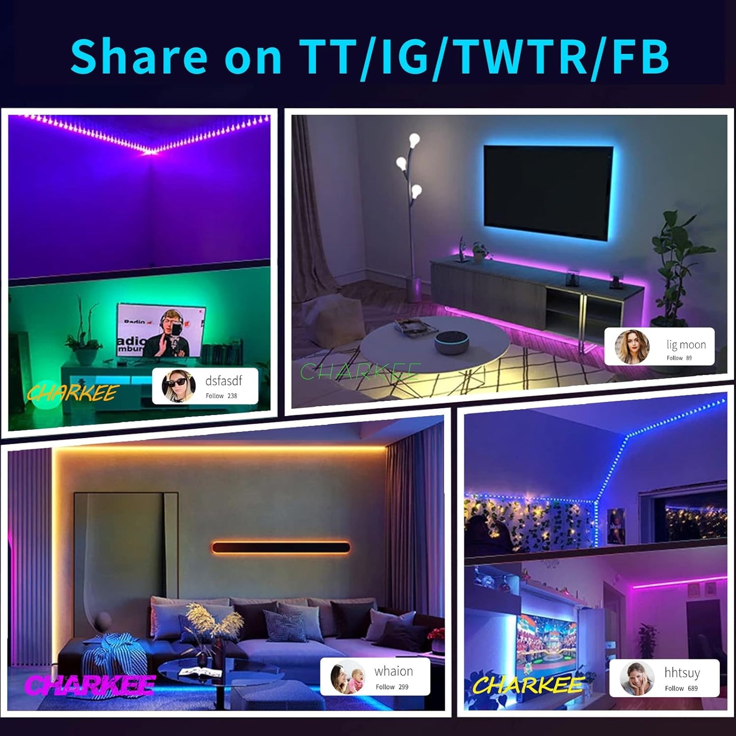 CHARKEE LED Strip Lights for Wind Down Routine, Dimmable Music Sync RGB Light Strip for Bedroom Meditation and Sleep, App Timer Bluetooth