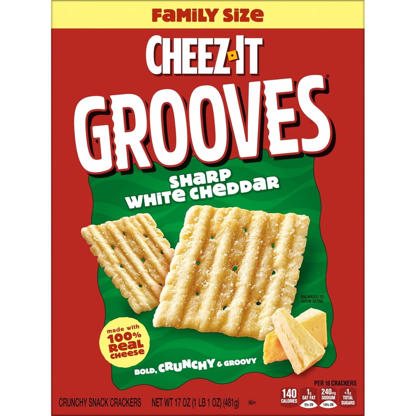 Cheez-It Grooves Crunchy Cheese Crackers – Travel-Friendly Sharp White Cheddar Snack for Rest Stops, Picnics, and Tailgates, 3.25oz 6-Pack
