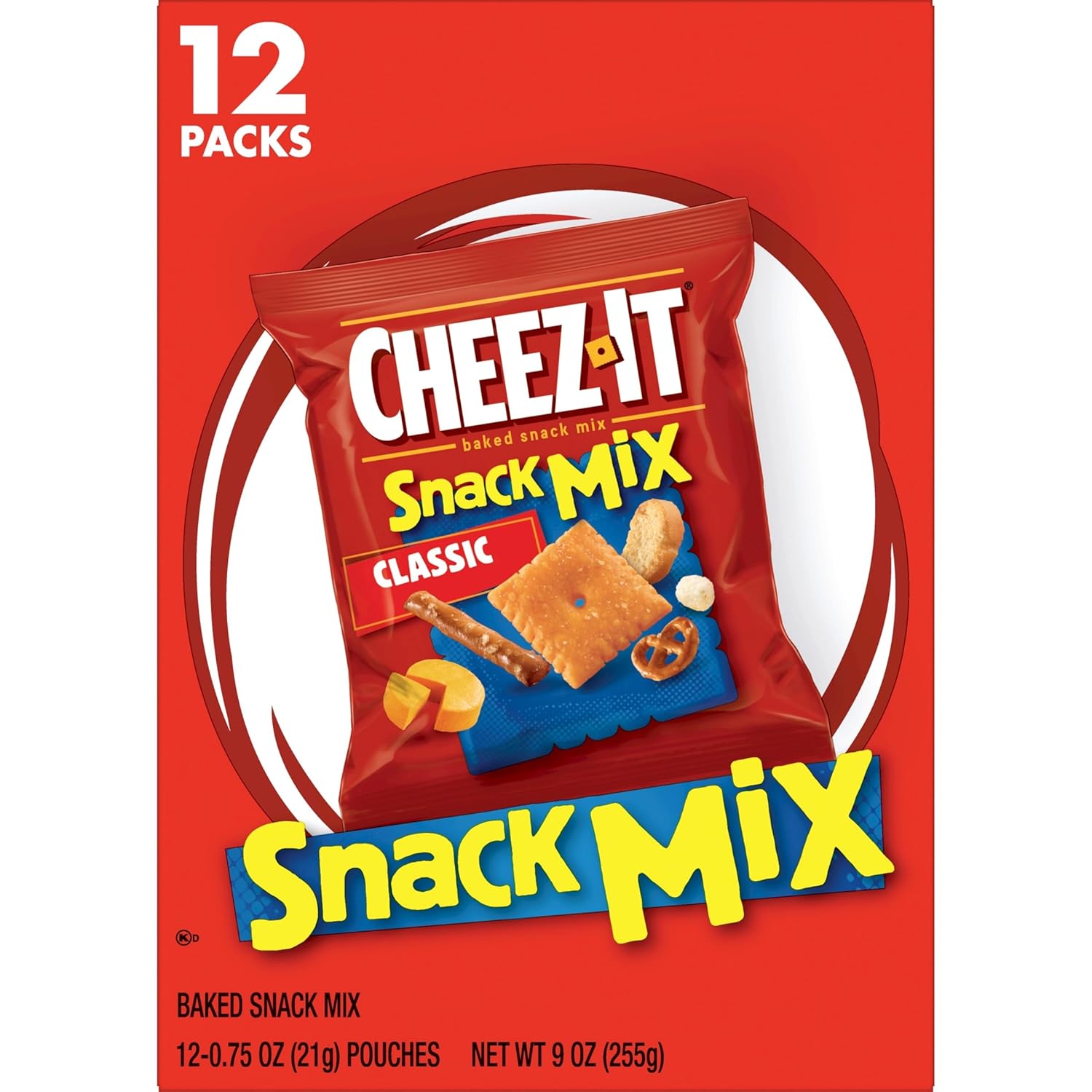 Cheez-It Snack Mix, Simple Pantry Snack Box, 12 Pre-Portioned Pouches for Clutter-Free Lunchbox Packing