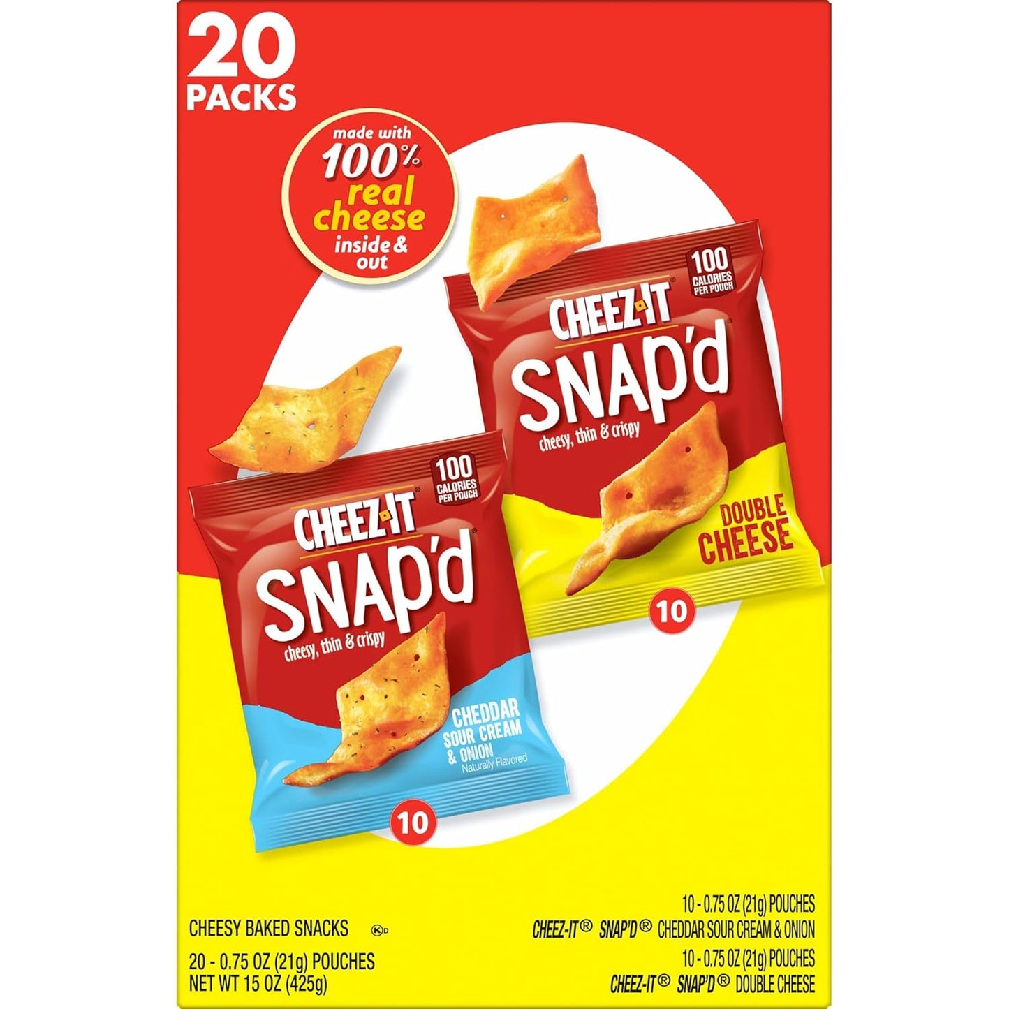 Cheez-It Snap'd On-the-Go Cheese Crisps, Single-Serve Snack Packs for Road Trips