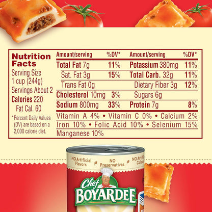 Chef Boyardee Mini Beef Ravioli, Shelf-Stable Pantry Meal for College Dorm Study Sessions, 15 oz Can