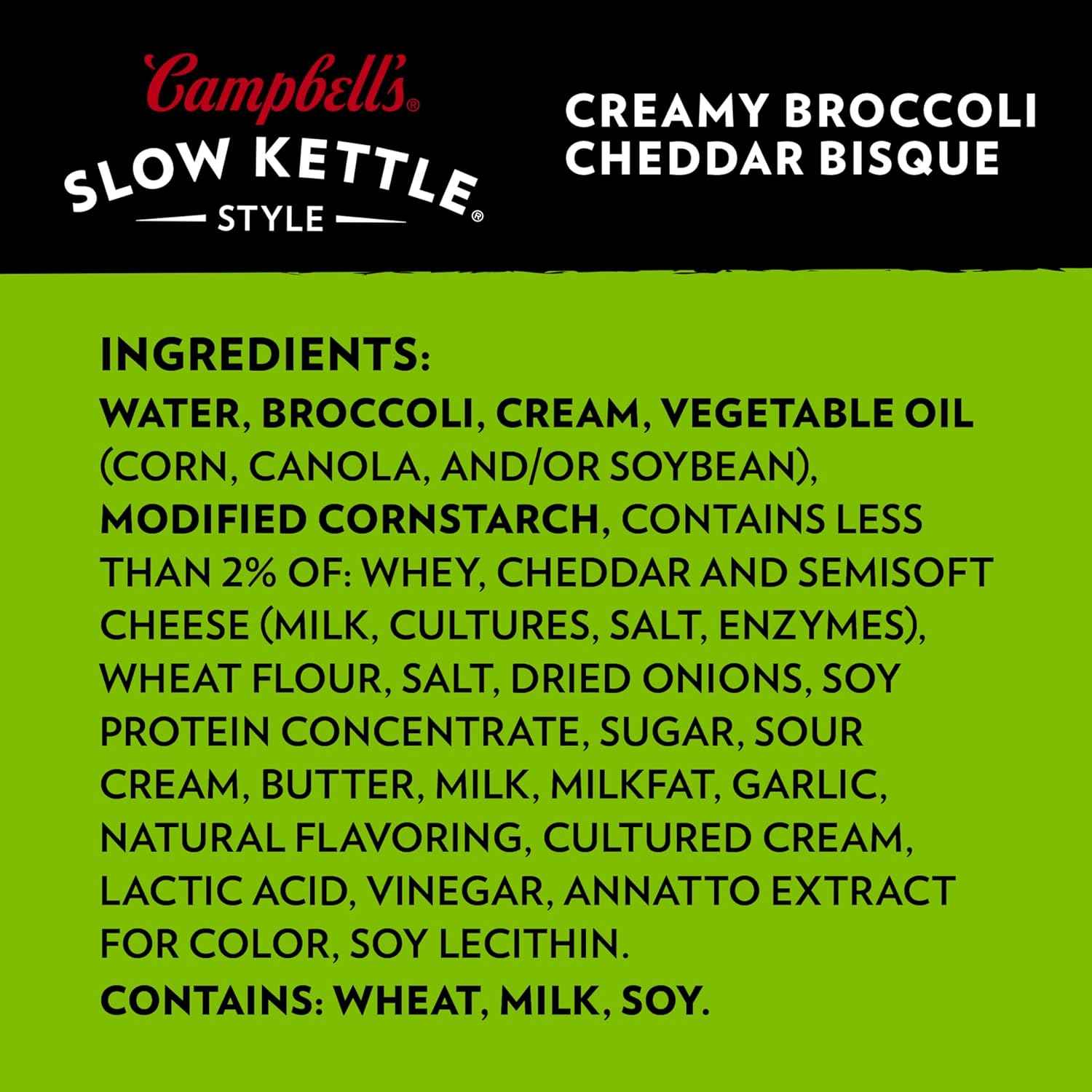 Campbell's Slow Kettle Creamy Broccoli Cheddar Bisque — Soft Texture Soup for Dental Recovery and Sensitive Stomachs, 15.5 oz Bowl