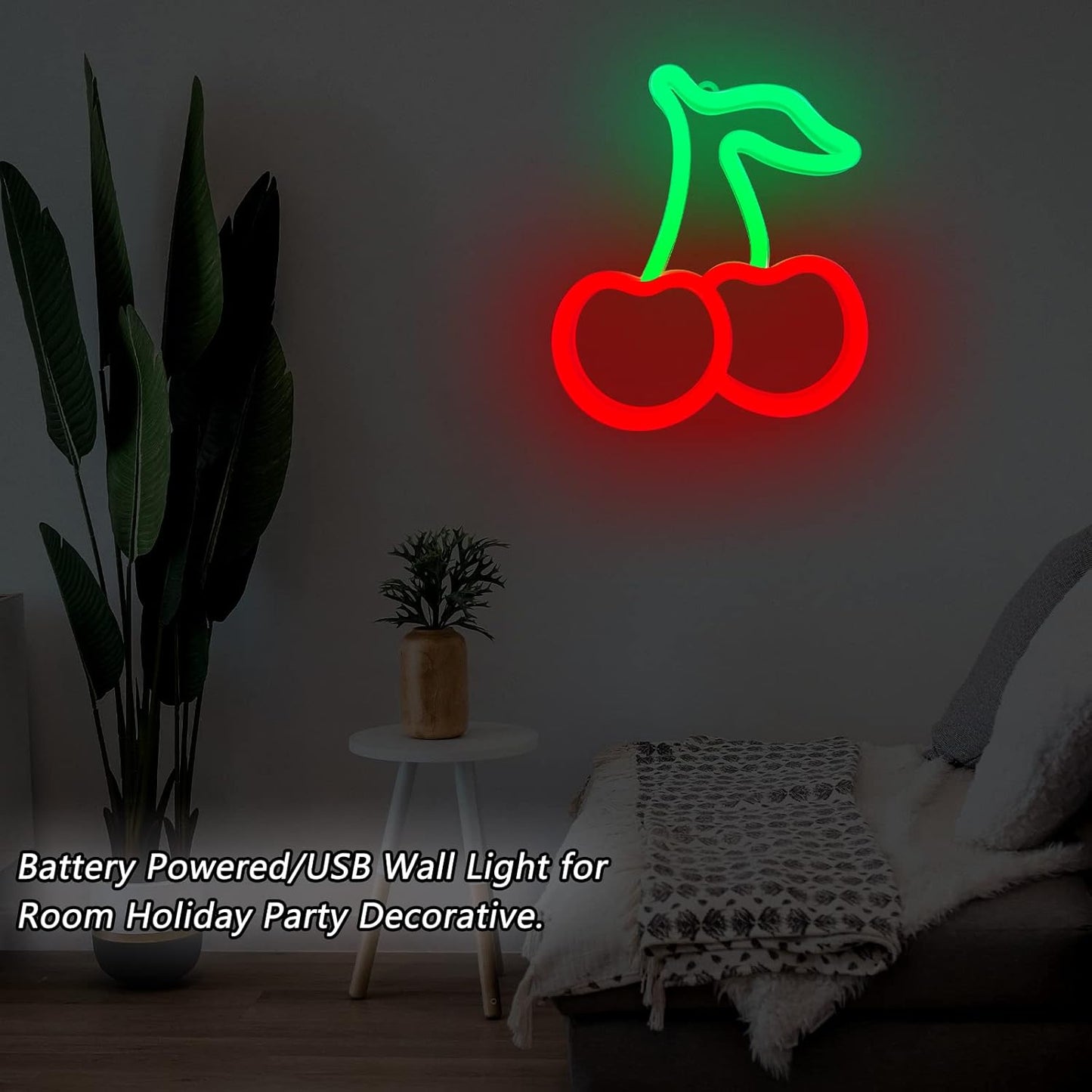 Cherry Neon Lights - Romantic Valentine's Day Gift for Girlfriend, Soft Glow Bedroom Sign