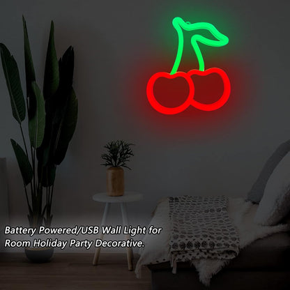 Cherry Neon Lights - Romantic Valentine's Day Gift for Girlfriend, Soft Glow Bedroom Sign