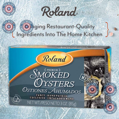 Roland Foods Cherrywood-Smoked Pacific Oysters – Premium Hand-Packed Tin for the Fine Dining Enthusiast, 3 oz Single-Serve