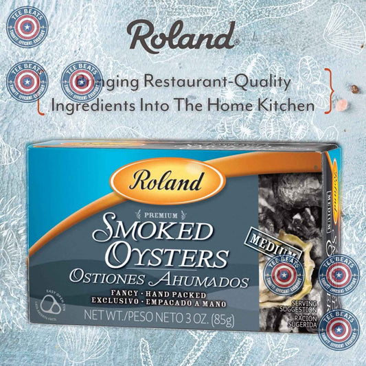 Roland Foods Cherrywood-Smoked Pacific Oysters – Premium Hand-Packed Tin for the Fine Dining Enthusiast, 3 oz Single-Serve