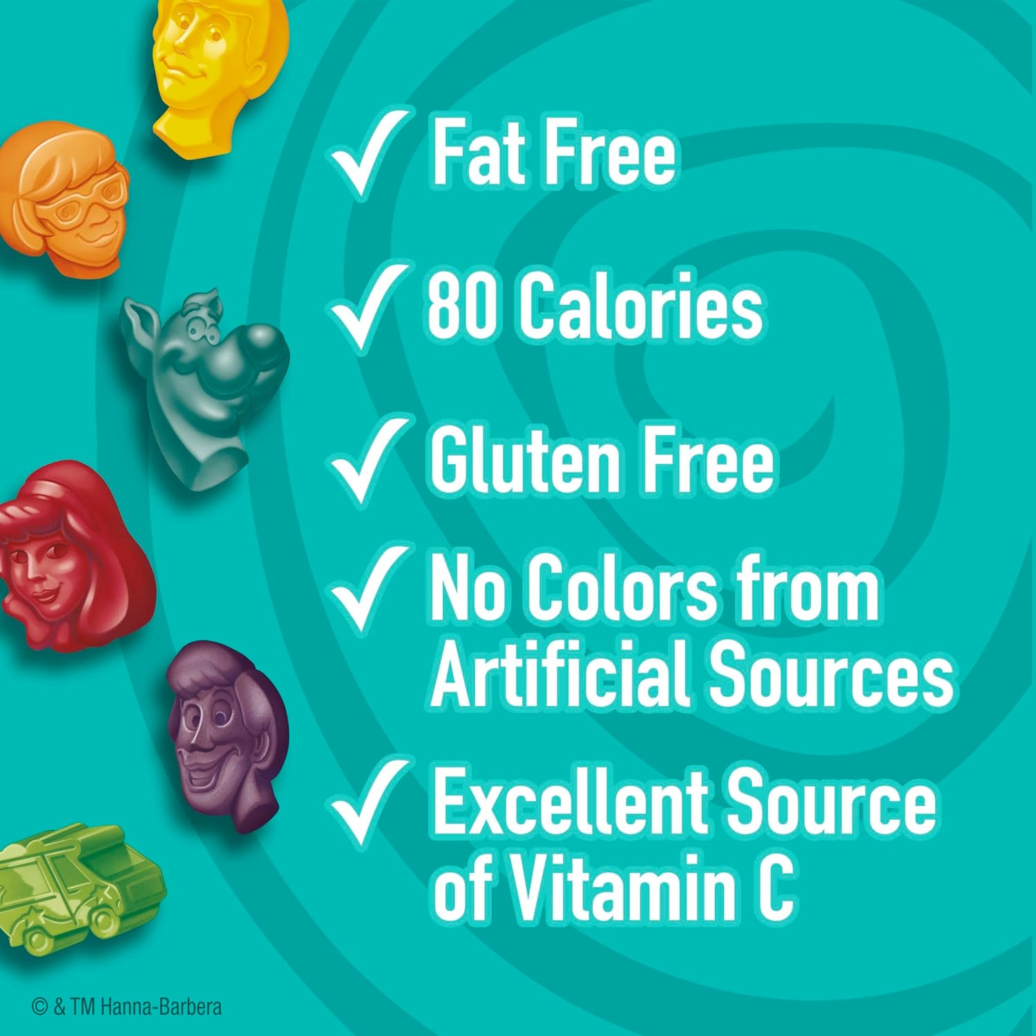 chewy fruit-flavored treats molded into scooby-doo character shapes