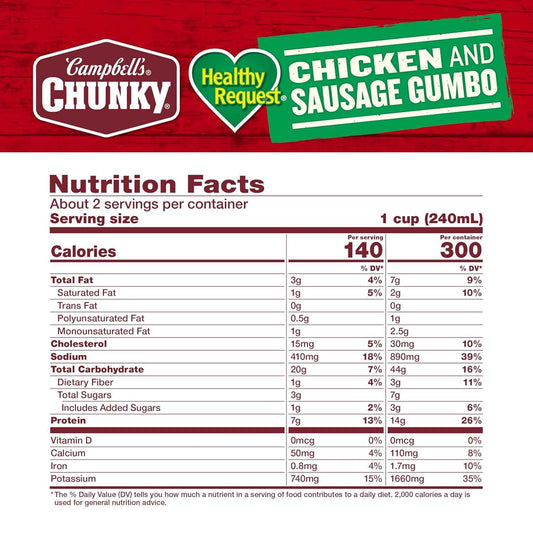 Campbell's Chunky Healthy Request Chicken and Sausage Gumbo Soup, 18.8 Oz Can – Home Office Focus Break Heat-and-Eat Meal