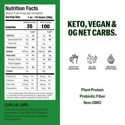 BRAMI Chili & Lime Lupini Bean Snack – Lunch Box Add-On for Plant-Based Kids and Adults, 7g Plant Protein