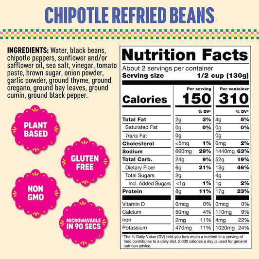 Somos Refried Chipotle Black Beans 10 oz – Clean-Ingredient Mexican Side for Label-Reading Home Cooks