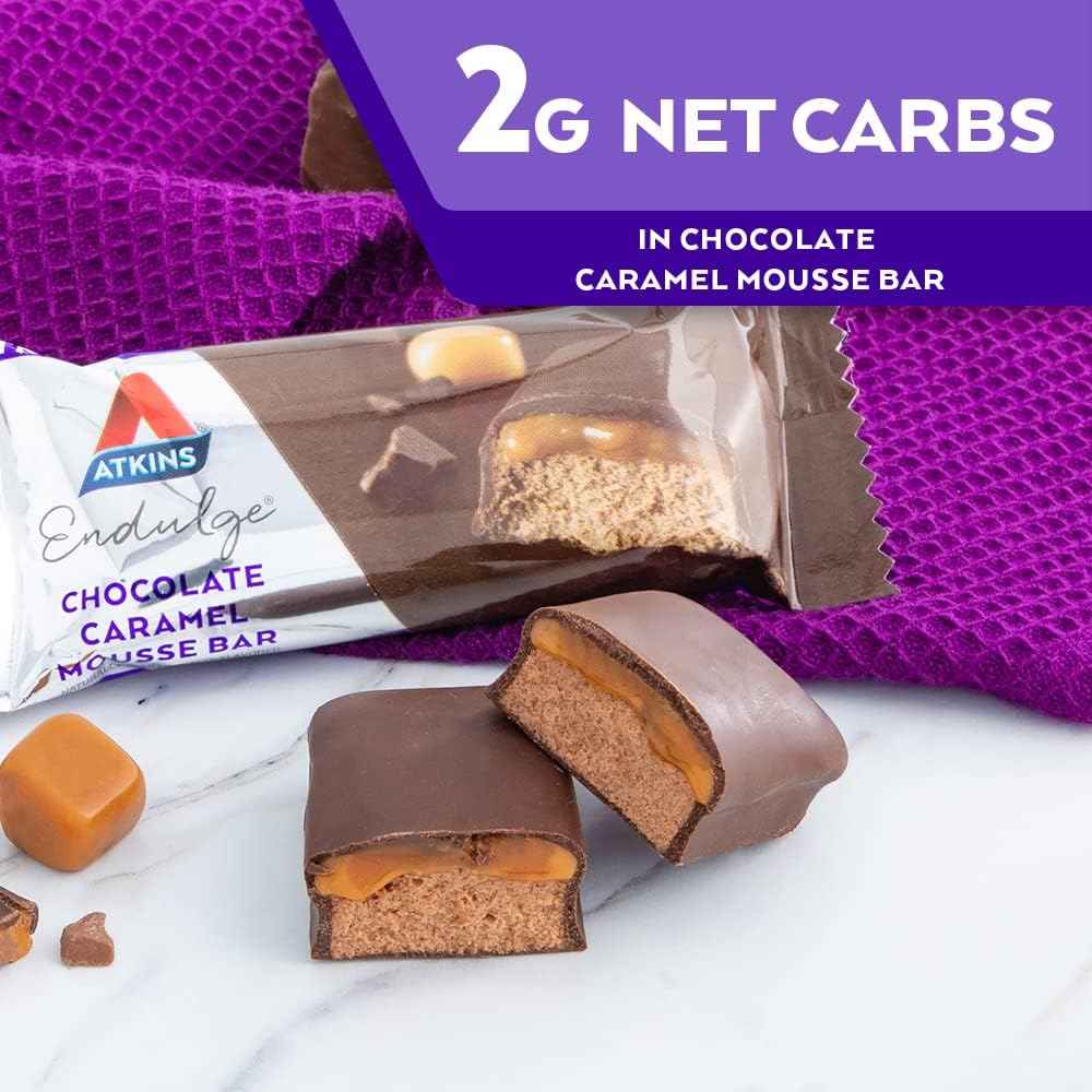 Atkins Endulge Chocolate Caramel Mousse Bar – Wellness Pantry Snack with 8g Fiber and 100 Calories, 5 Count