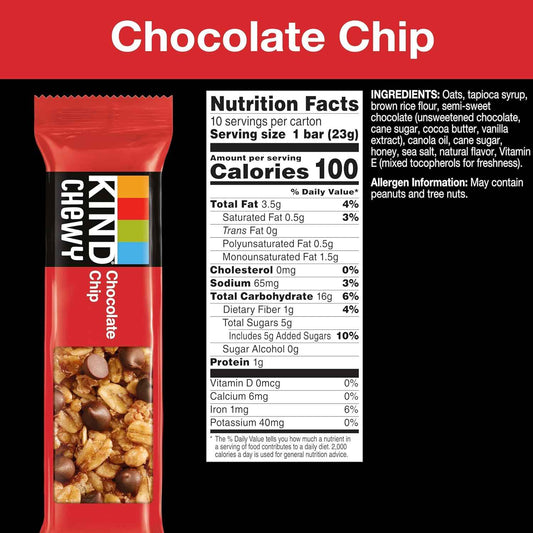 KIND Granola Chewy Bar Chocolate Chip – Clean Label Snack for Health-Conscious Families, 10 Bars