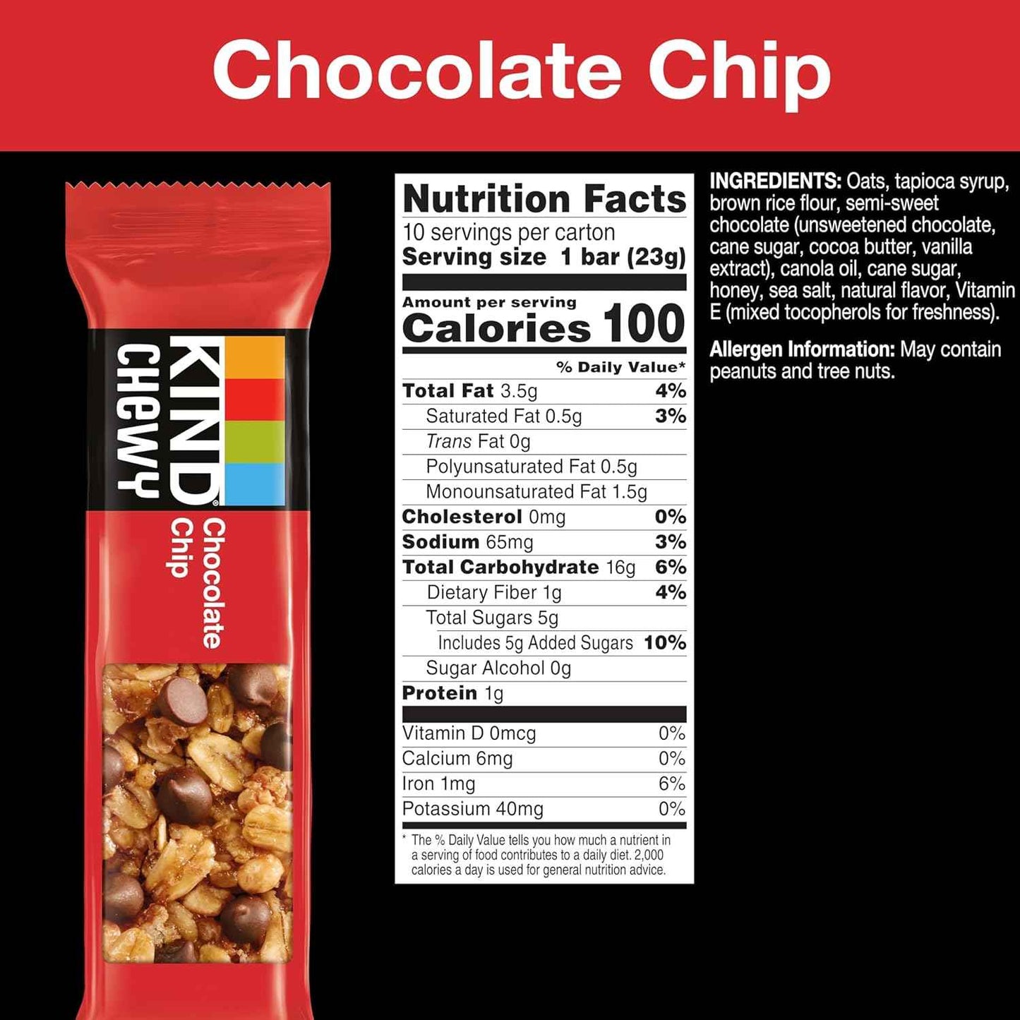 KIND Granola Chewy Bar Chocolate Chip – Clean Label Snack for Health-Conscious Families, 10 Bars