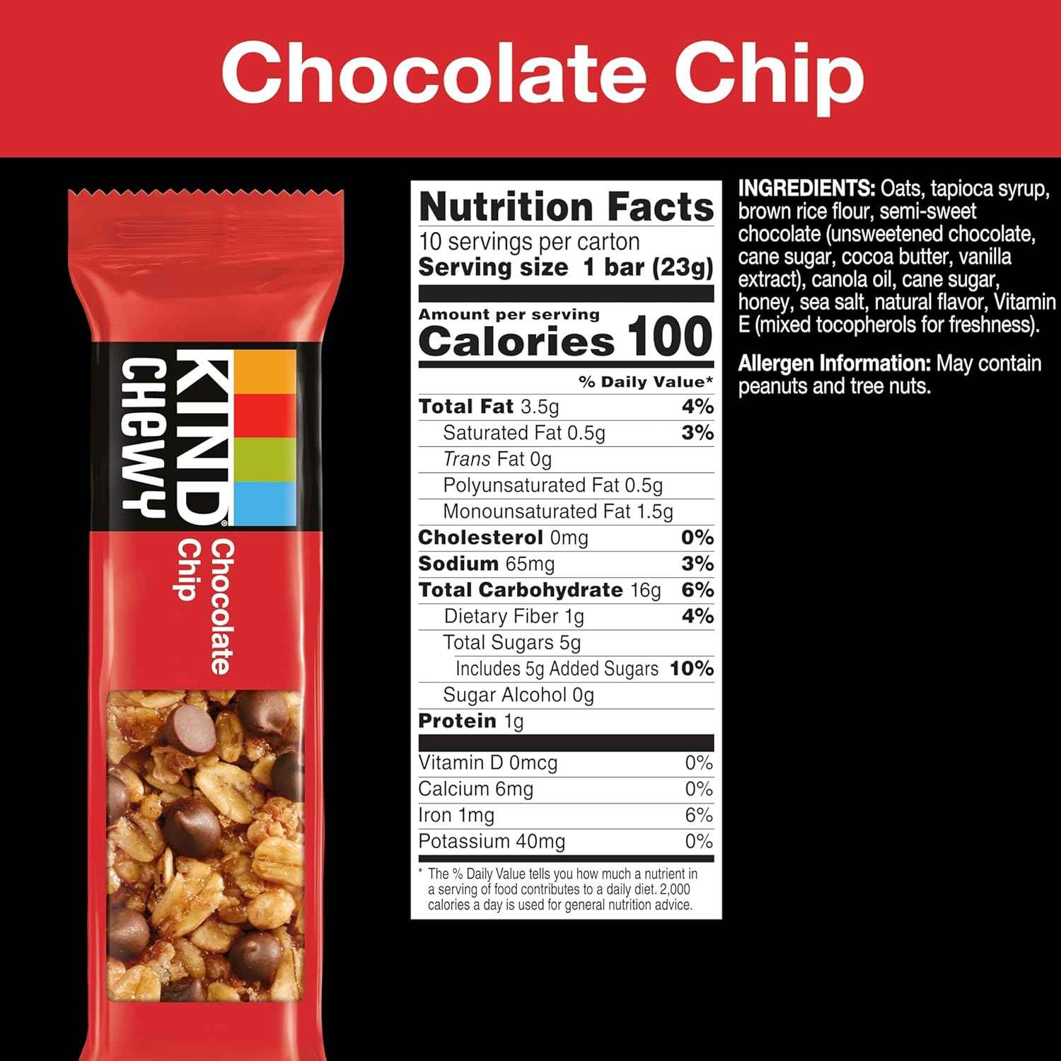 KIND Granola Chewy Bar Chocolate Chip – Clean Label Snack for Health-Conscious Families, 10 Bars