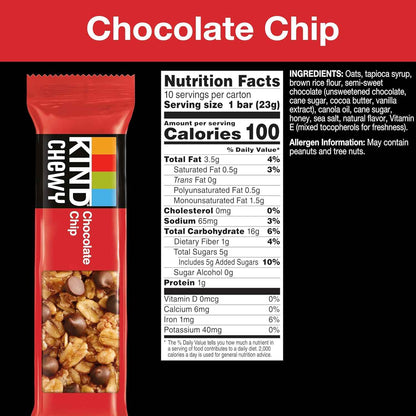 KIND Granola Chewy Bar Chocolate Chip – Clean Label Snack for Health-Conscious Families, 10 Bars