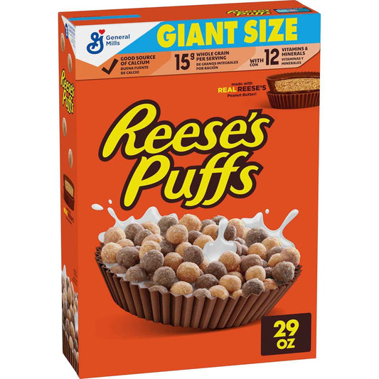 REESE'S PUFFS Chocolatey Peanut Butter Cereal – Nostalgic Gift Basket Pick for Chocolate Peanut Butter Lovers