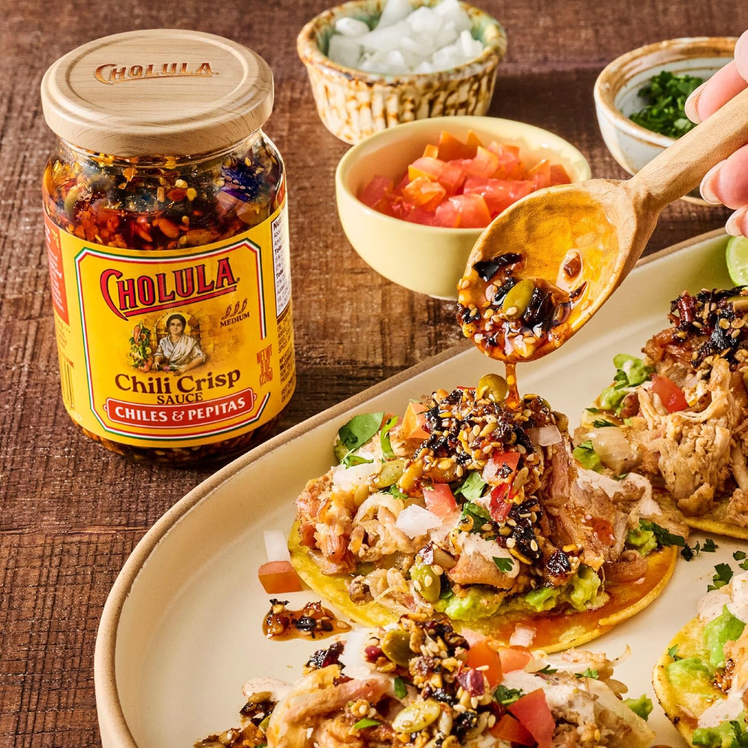 Cholula Crunchy Salsa Macha Chili Crisp – Tailgate and Patio Topping for Burgers, Pizza and Grilled Meats, 8 oz