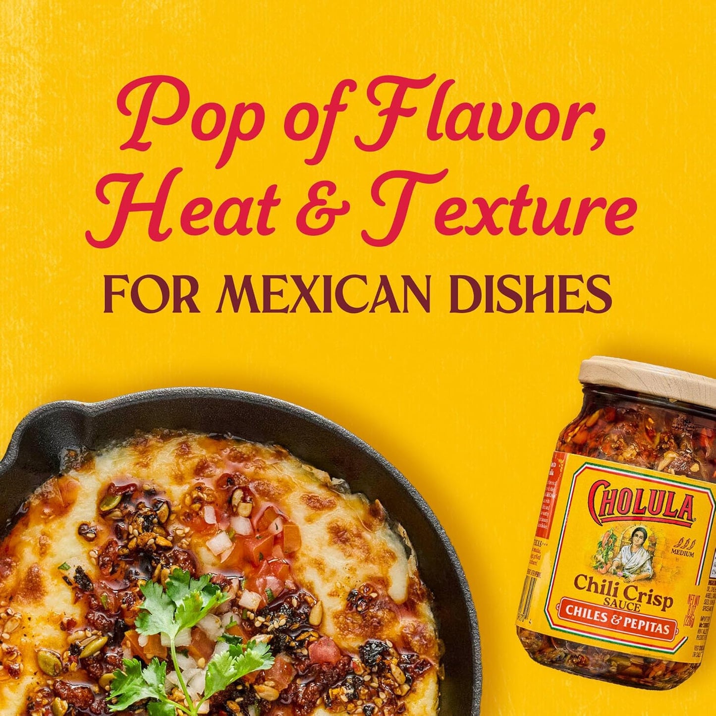 Cholula Crunchy Salsa Macha Chili Crisp – Tailgate and Patio Topping for Burgers, Pizza and Grilled Meats, 8 oz