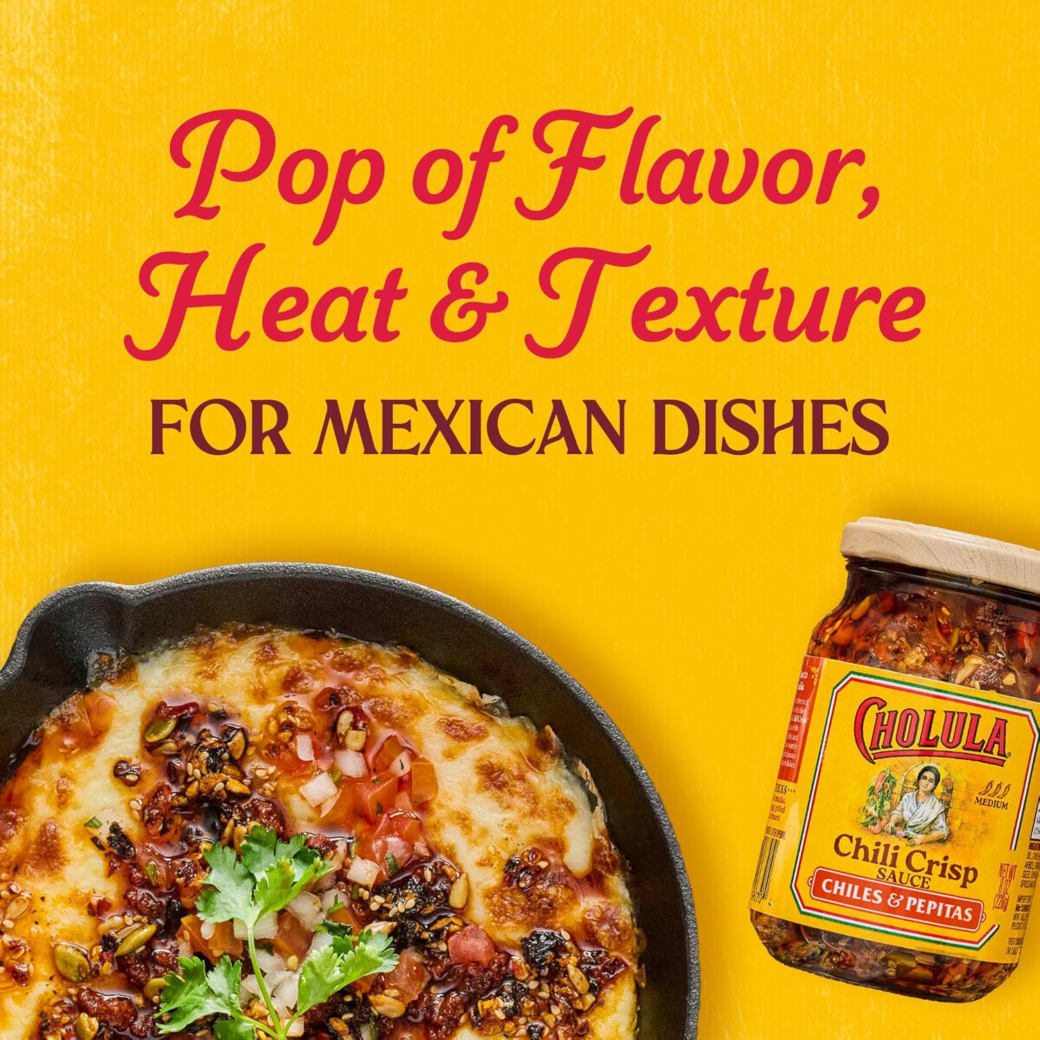 Cholula Crunchy Salsa Macha Chili Crisp – Tailgate and Patio Topping for Burgers, Pizza and Grilled Meats, 8 oz