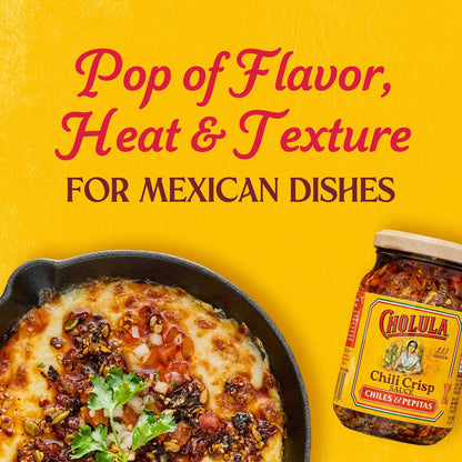 Cholula Crunchy Salsa Macha Chili Crisp – Tailgate and Patio Topping for Burgers, Pizza and Grilled Meats, 8 oz