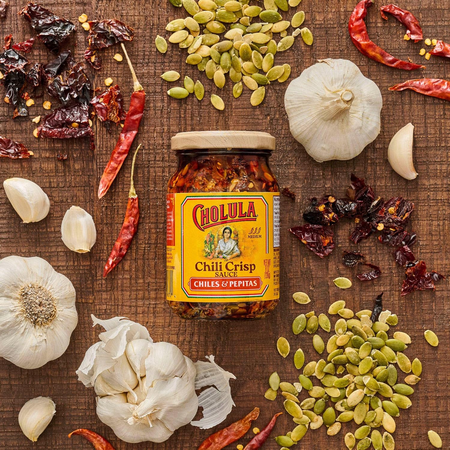 Cholula Crunchy Salsa Macha Chili Crisp – Tailgate and Patio Topping for Burgers, Pizza and Grilled Meats, 8 oz