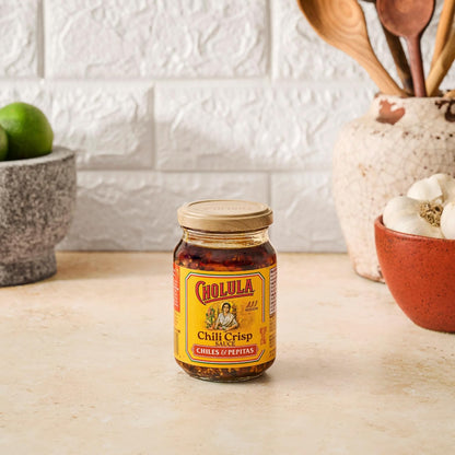 Cholula Crunchy Salsa Macha Chili Crisp – Tailgate and Patio Topping for Burgers, Pizza and Grilled Meats, 8 oz
