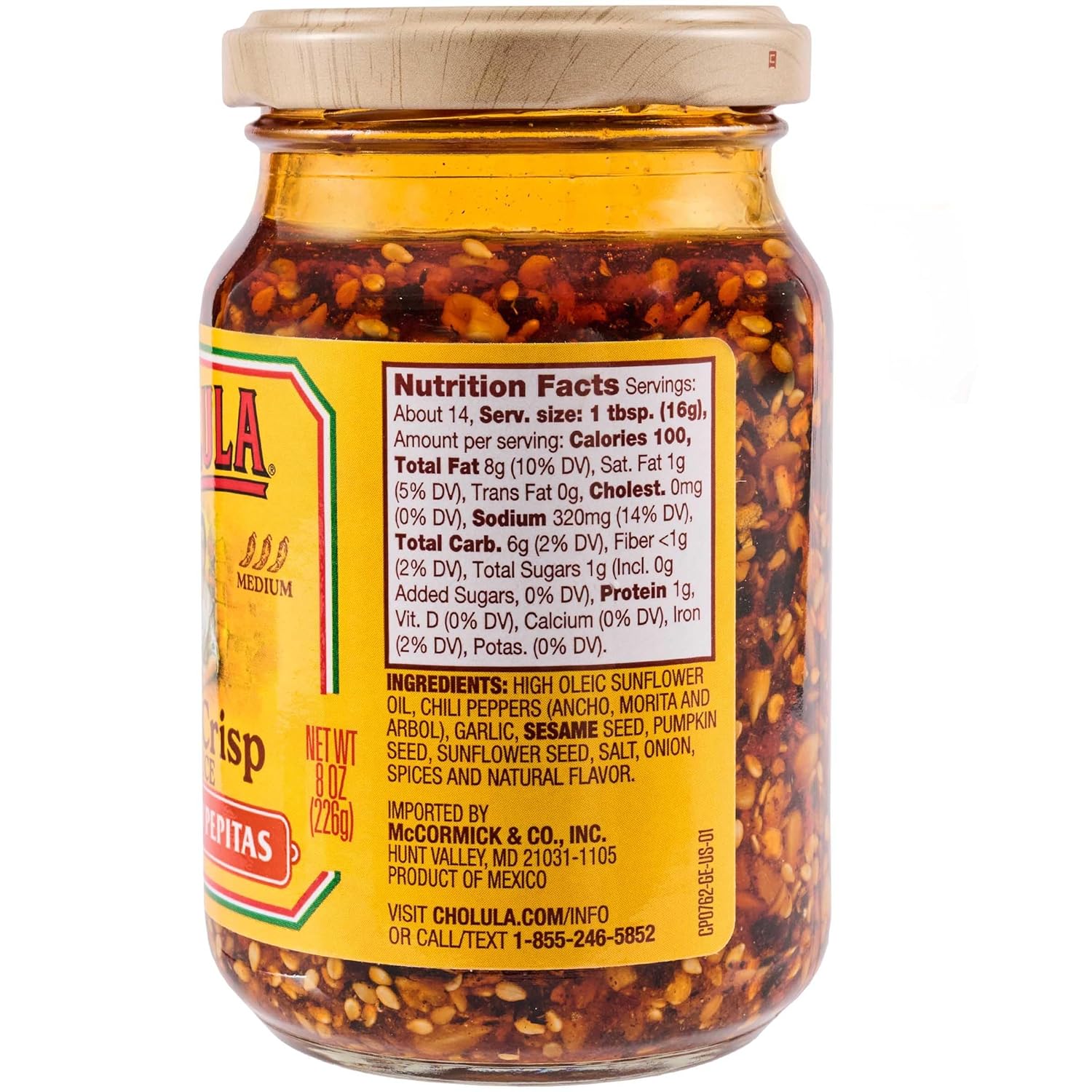Cholula Crunchy Salsa Macha Chili Crisp – Tailgate and Patio Topping for Burgers, Pizza and Grilled Meats, 8 oz
