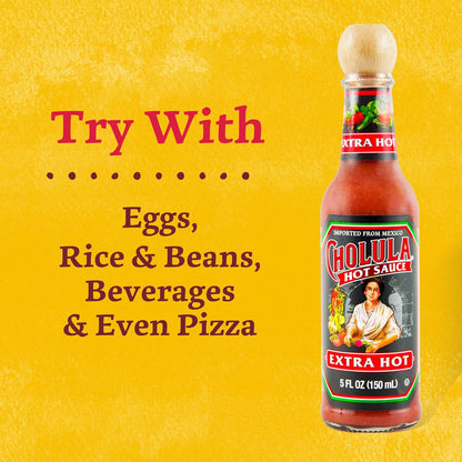 Cholula Hot Sauce Extra Hot – Simple Everyday Egg and Pizza Topping, 5 oz Glass Bottle