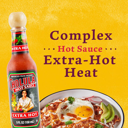 Cholula Hot Sauce Extra Hot – Simple Everyday Egg and Pizza Topping, 5 oz Glass Bottle