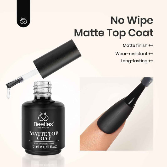 Beetles Matte Gel Top Coat – Safer At-Home Manicure Choice, 9-Ingredient Low-Odor Non-Toxic Matte Formula for Clean Air