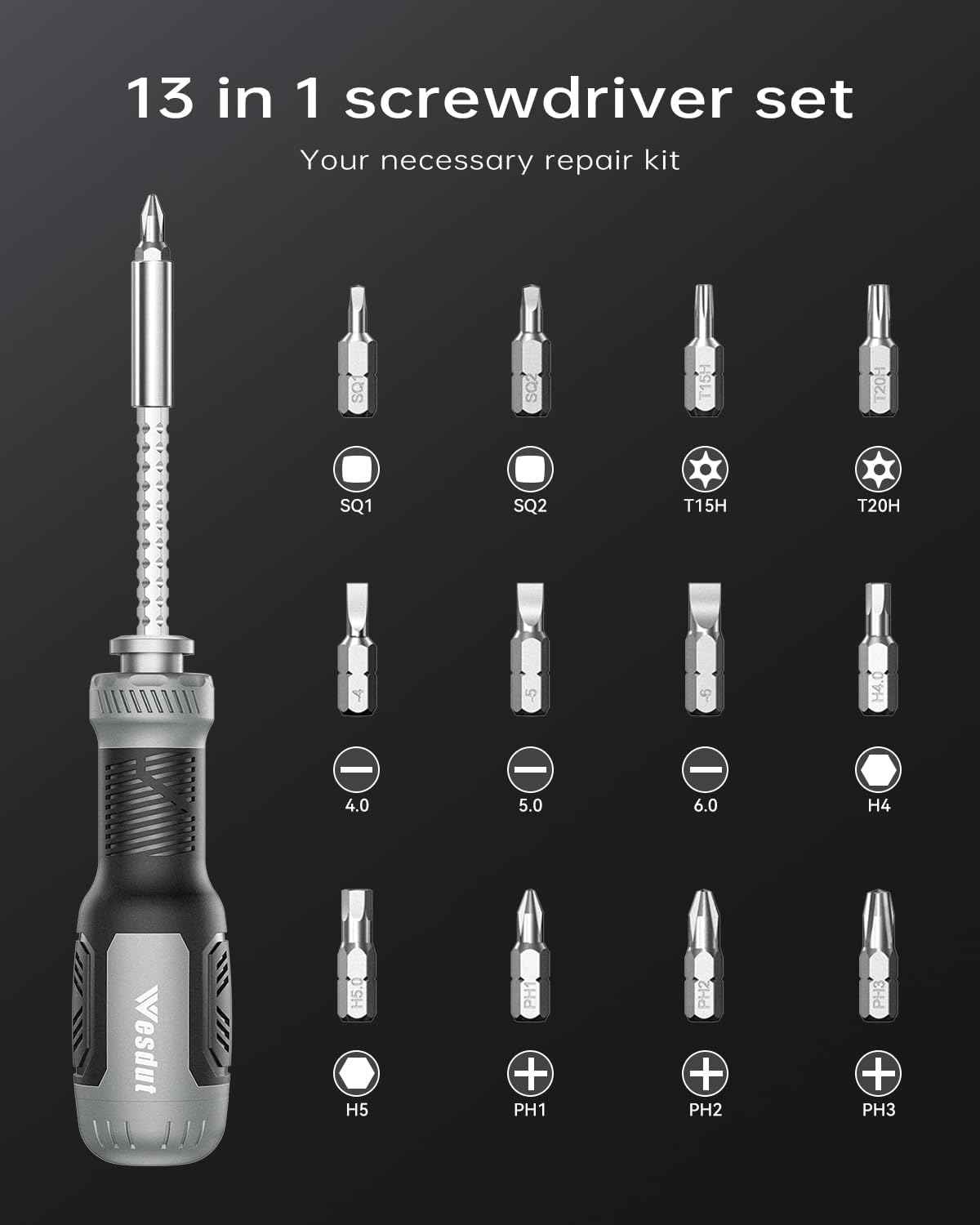 [Brand Name] 13-in-1 Multi-bit Screwdriver – One Tool to Replace a Cluttered Drawer of Drivers