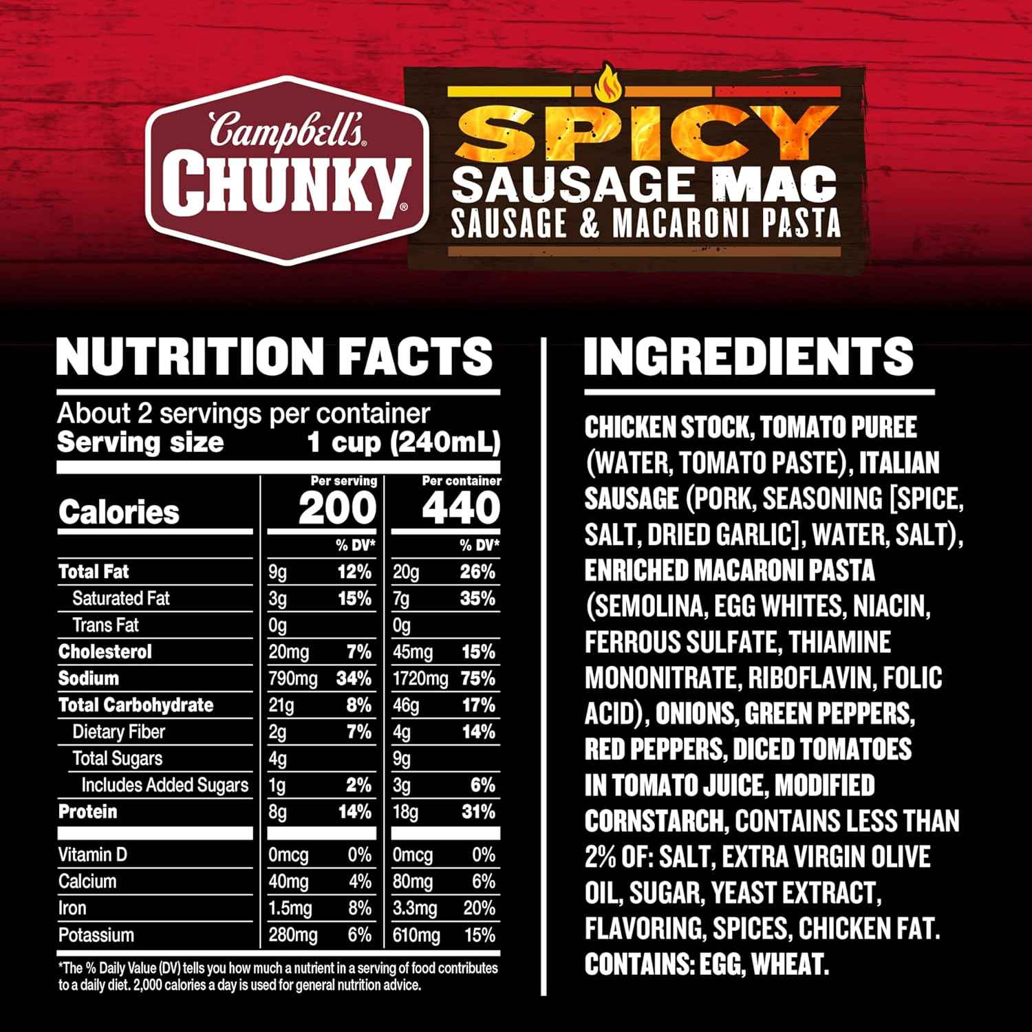 Campbell's Chunky Spicy Sausage Mac Soup, 18.8 oz Can – Heat-and-Eat Office Breakroom Meal with 18g Protein to Power Through the Workday