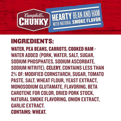 Campbell's Chunky Soup Hearty Bean with Ham 19 oz Can - Microwavable Lunch for Busy Office Breaks