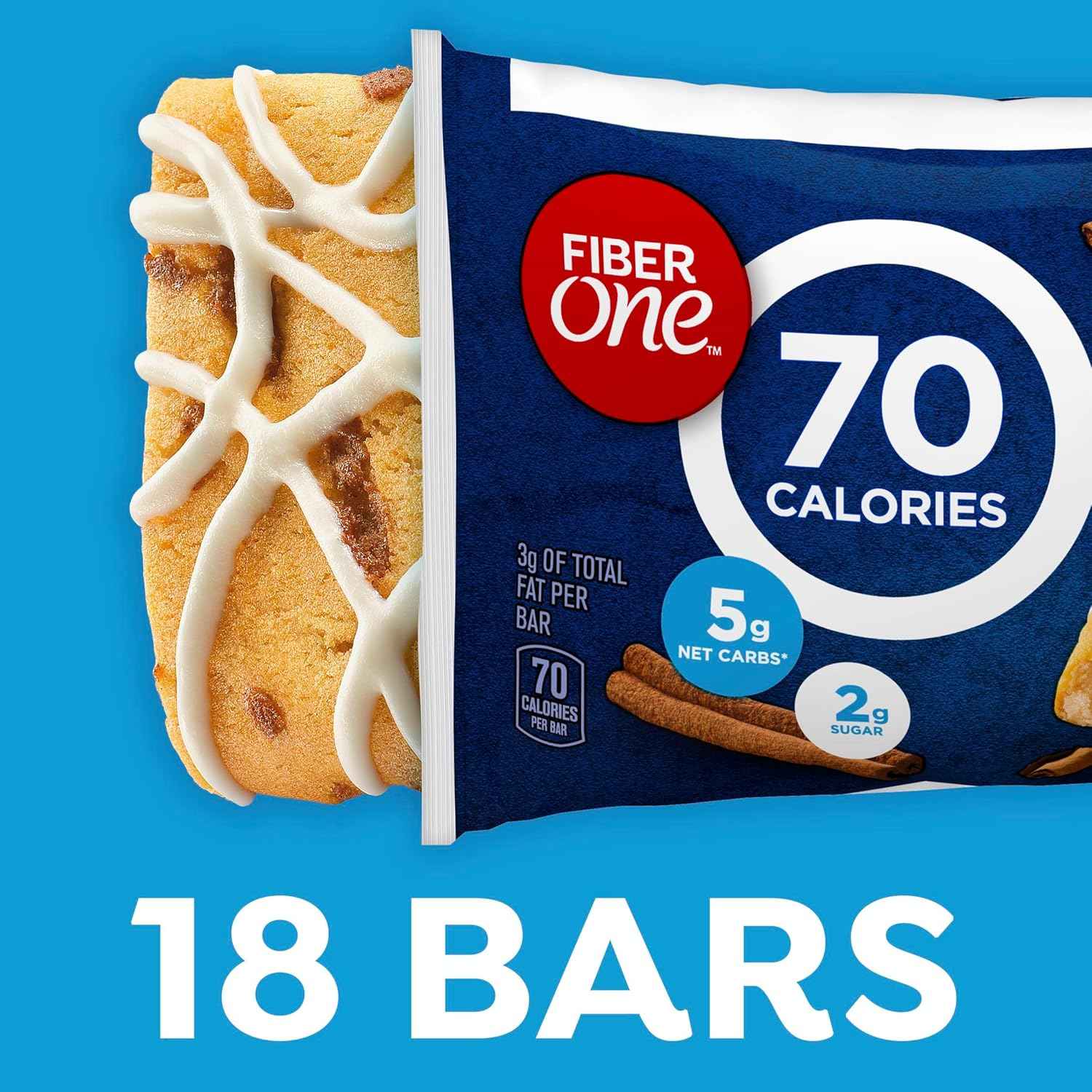 Fiber One Cinnamon Coffee Cake Bar for Family Snack Drawer, 18 Count Mega Pack Lunchbox Dessert for Kids and Teens