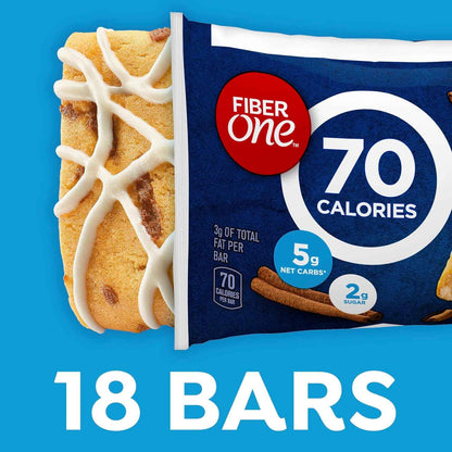 Fiber One Cinnamon Coffee Cake Bar for Family Snack Drawer, 18 Count Mega Pack Lunchbox Dessert for Kids and Teens
