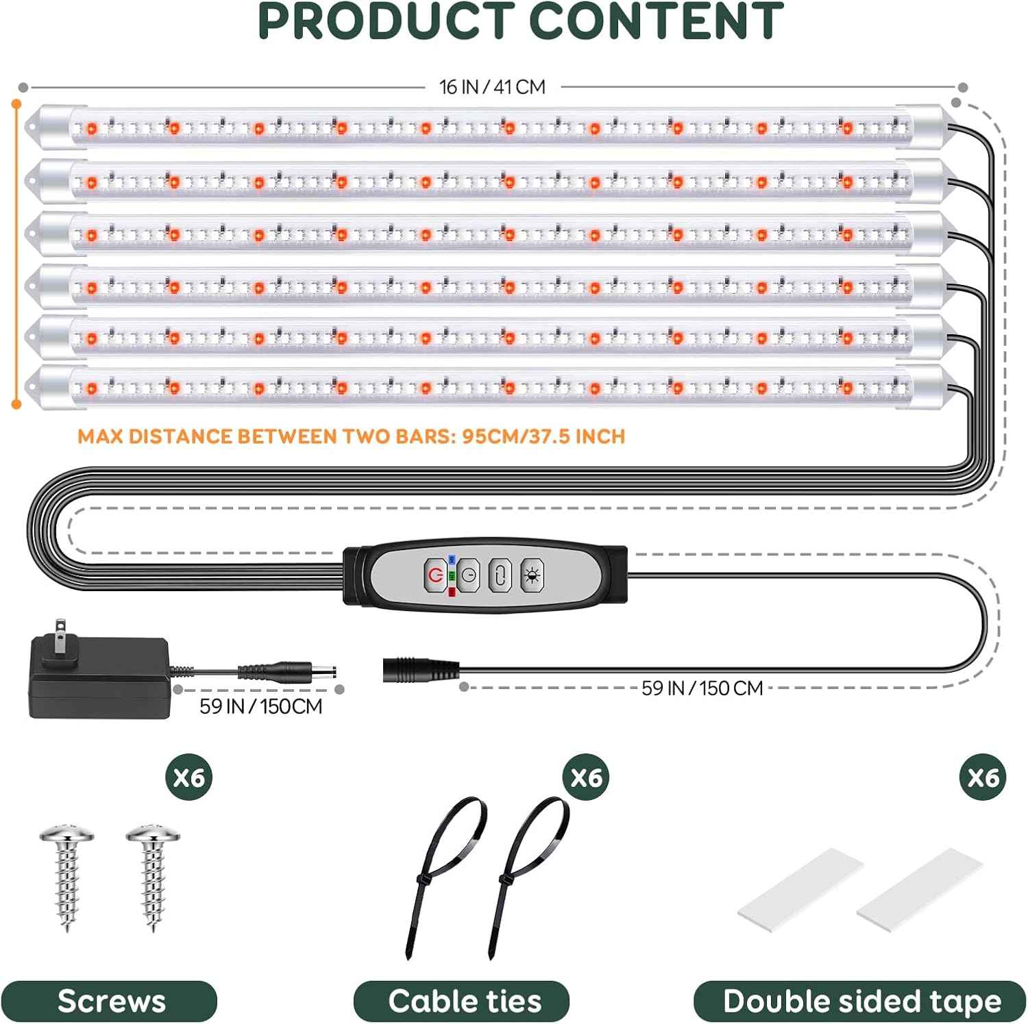 Roleadro 2-Bar Grow Light Strip – Under-Cabinet Kitchen Shelf with Clean White Finish and Single-Cord Setup