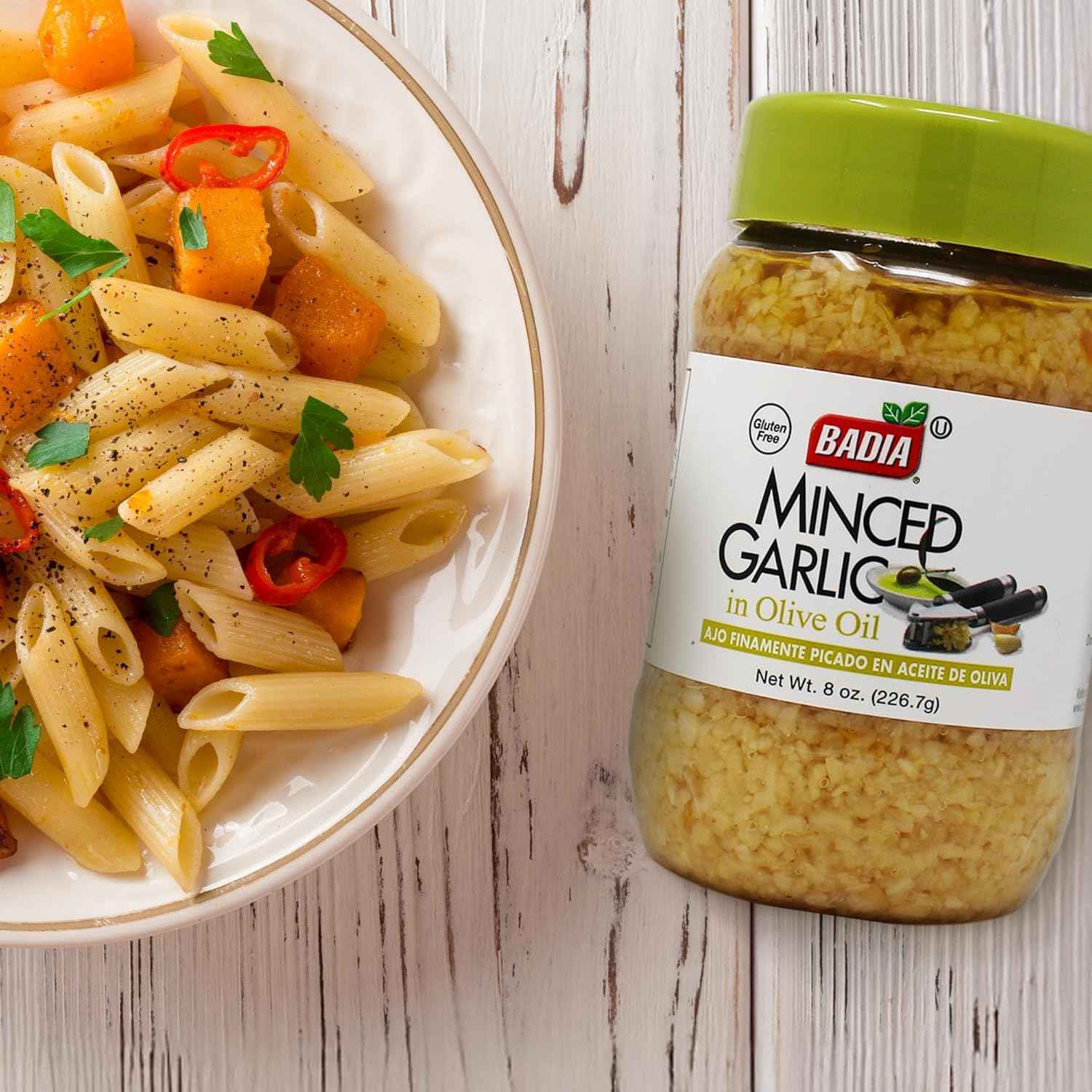 Badia Pre-Minced Garlic in Olive Oil – Ready-to-Spoon Aromatic for Quick Stir-Fry Dinners