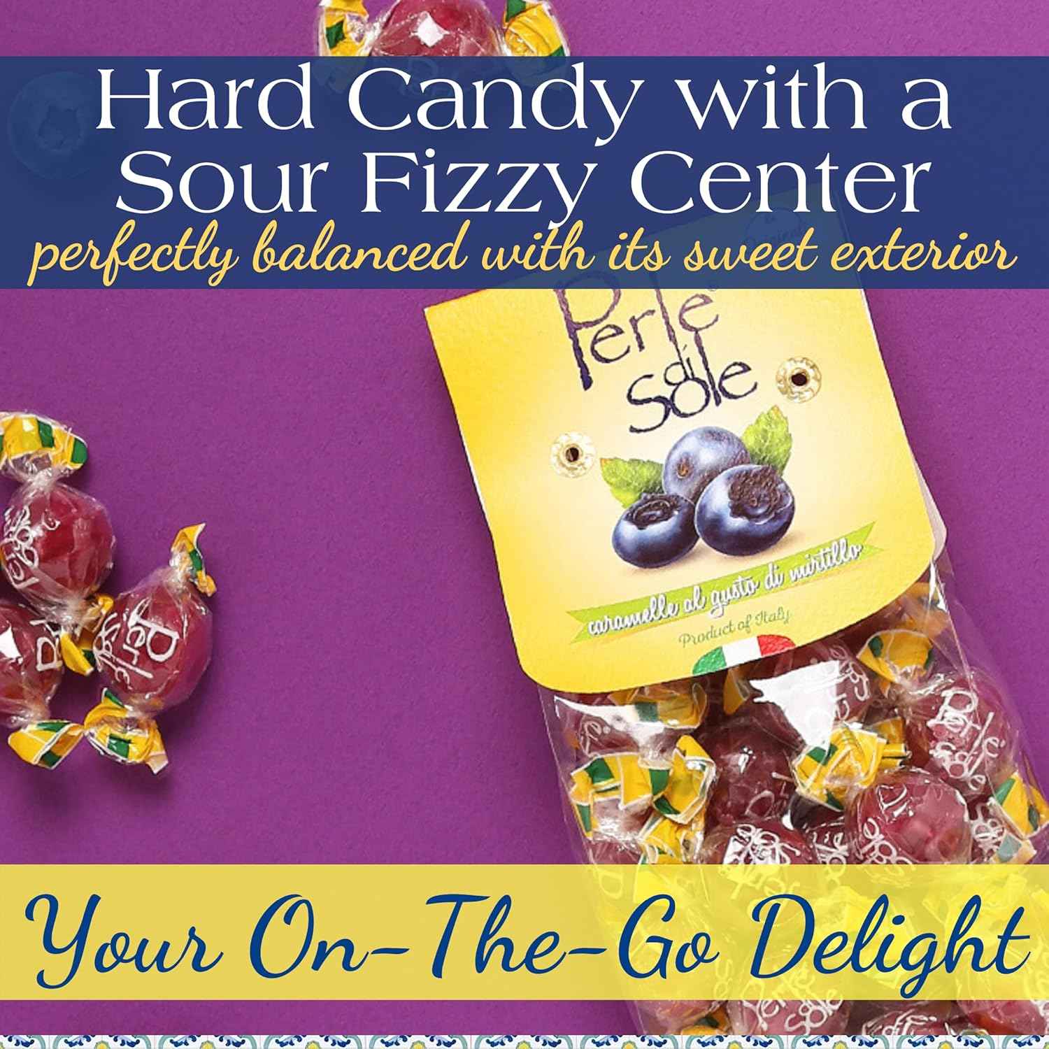 Perle di Sole Italian Candy - Blueberry Hard Candy with Natural Flavor - Clean-Label Snack for Lunchbox and Mindful Pantry