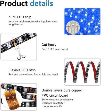 ALITOVE 12V Low-Voltage Blue LED Strip Light Safe Around Kids and Pets, 16.4ft IP65 Touchable Glow