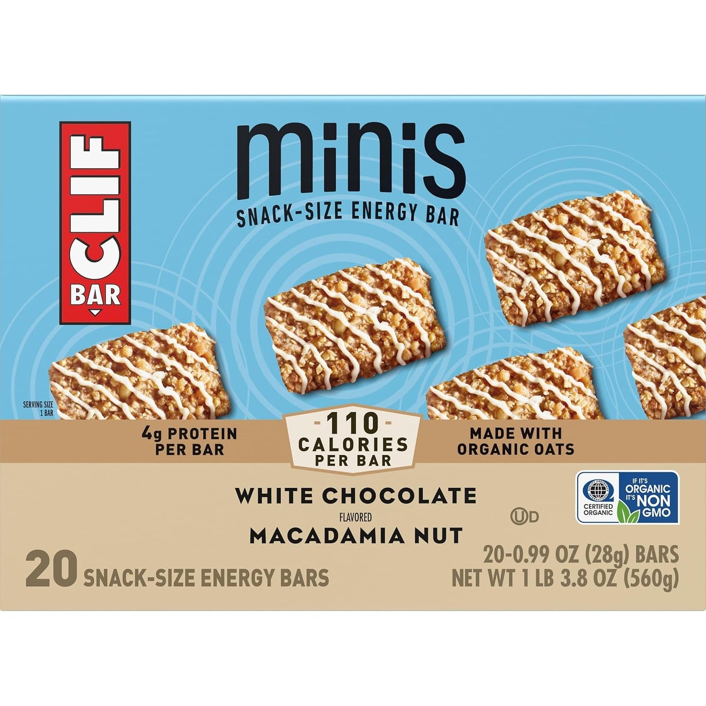 CLIF BAR Minis White Chocolate Macadamia Nut Snack Bars for Midday Energy and Workday Reset Rituals