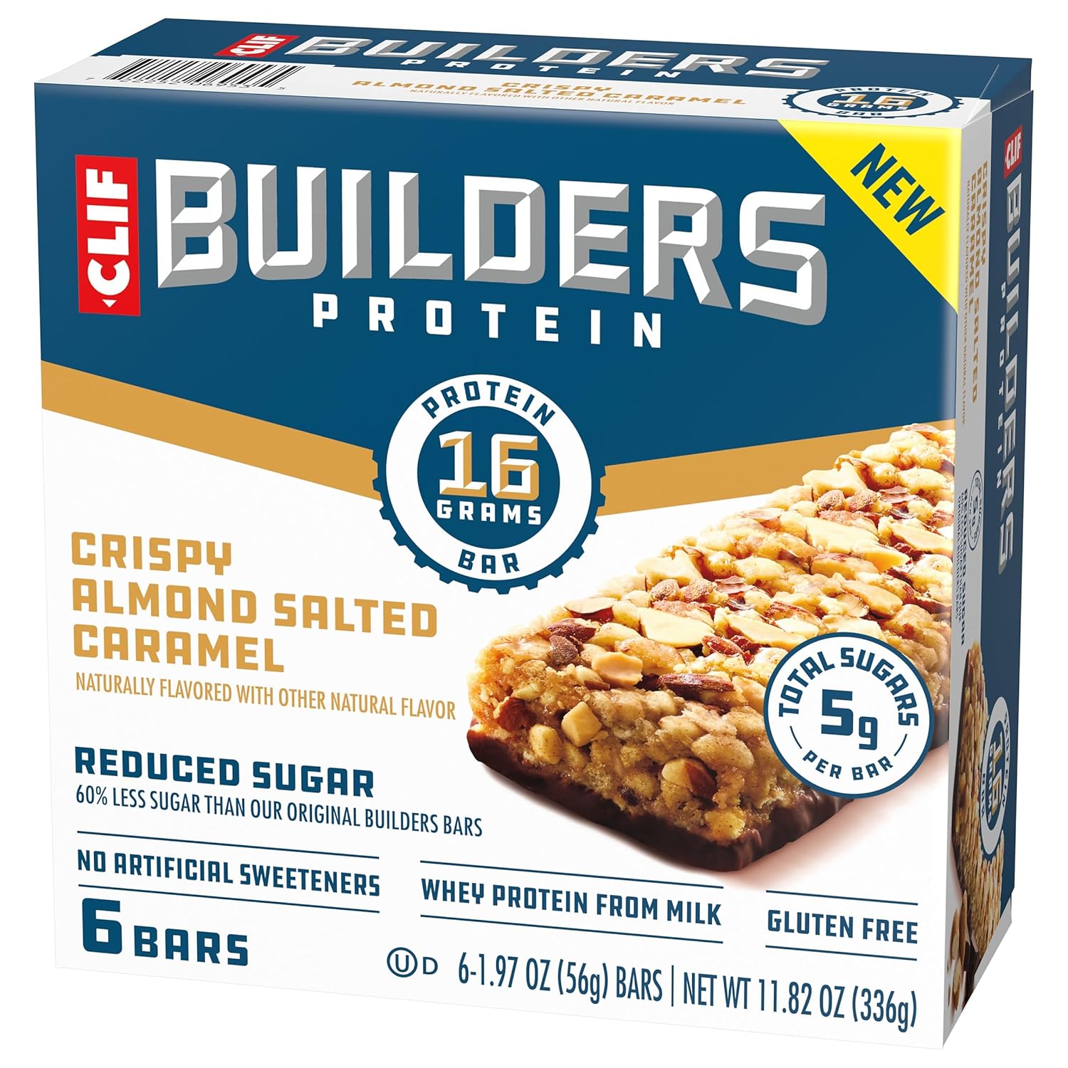 CLIF BUILDERS Reduced Sugar Protein Bar - Portable Peanut Butter Chocolate Energy Bar for Hunting, Fishing, and Backpacking
