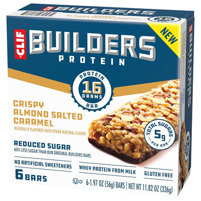 CLIF BUILDERS Reduced Sugar Protein Bar - Portable Peanut Butter Chocolate Energy Bar for Hunting, Fishing, and Backpacking