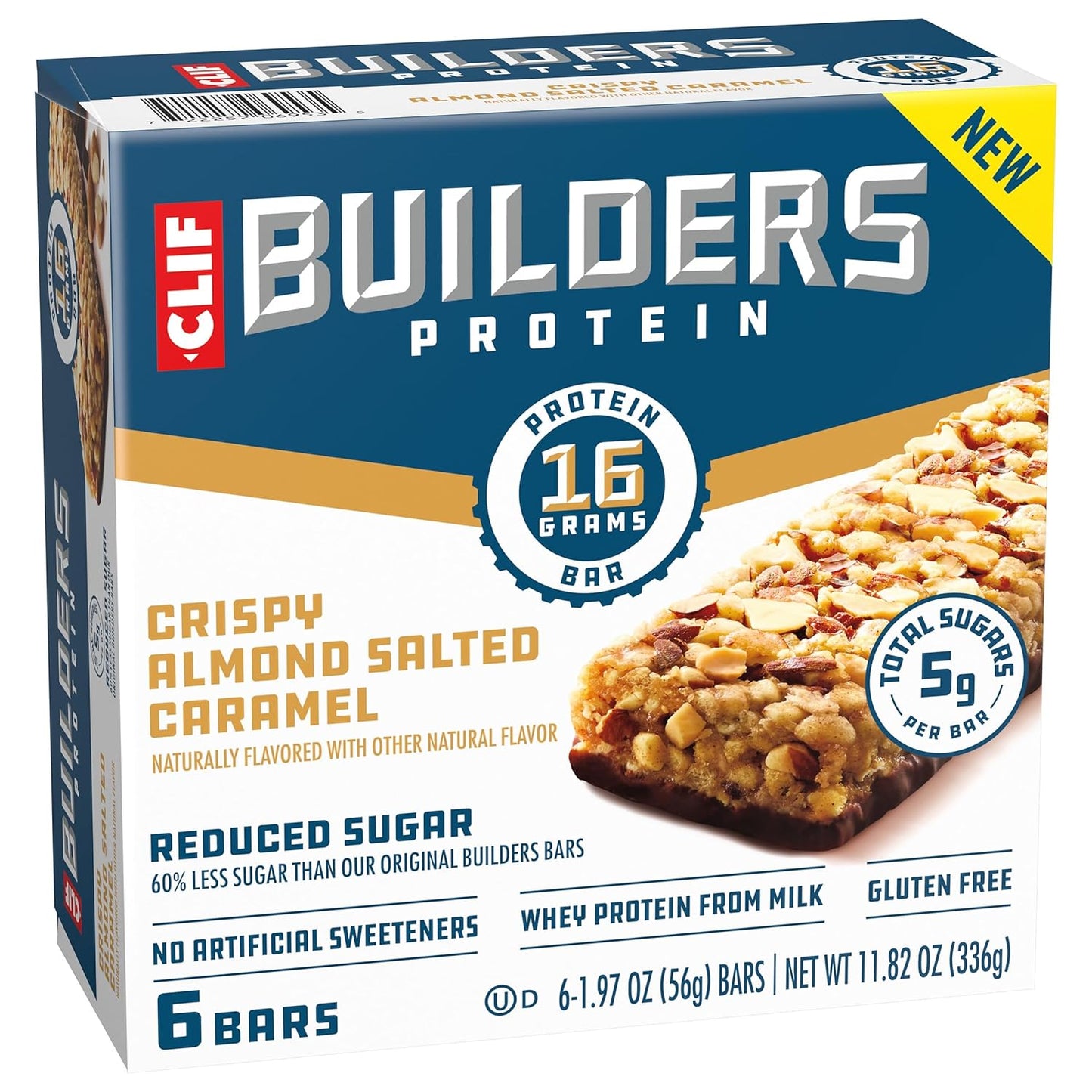 CLIF BUILDERS Reduced Sugar Protein Bar - Portable Peanut Butter Chocolate Energy Bar for Hunting, Fishing, and Backpacking