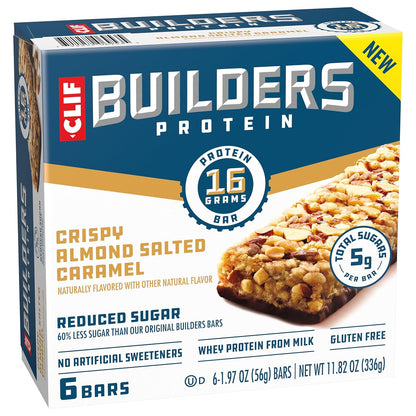 CLIF BUILDERS Reduced Sugar Protein Bar - Portable Peanut Butter Chocolate Energy Bar for Hunting, Fishing, and Backpacking