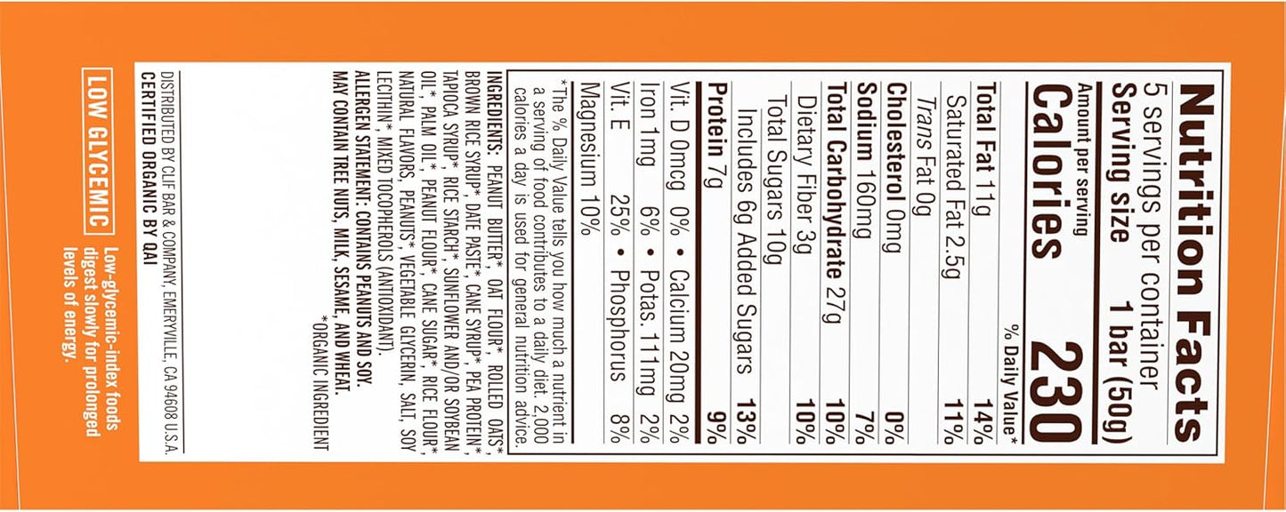 CLIF Nut Butter Bar Peanut Butter – Plant-Based Desk Snack for Wellness Routines, 5-Pack of 1.76 oz Bars